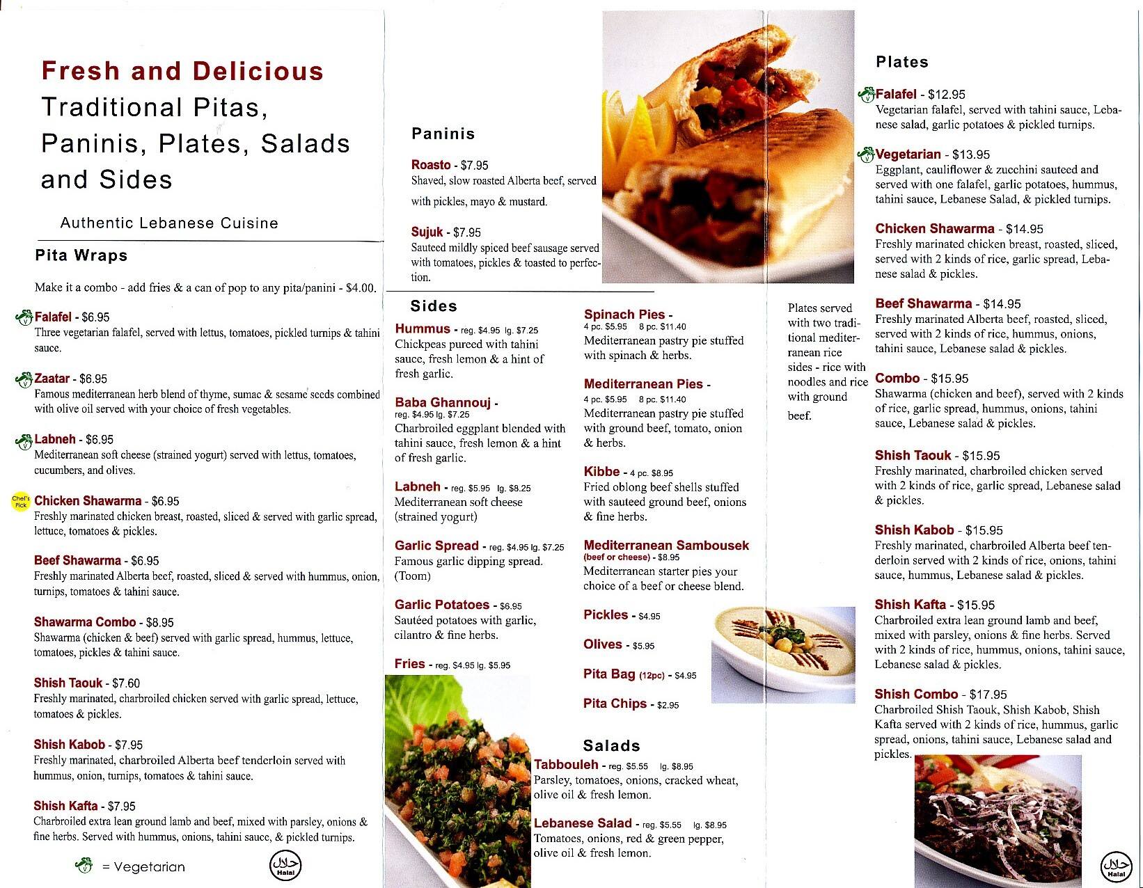 La Shish Taouk Menu, Menu for La Shish Taouk, Oliver, Edmonton Urbanspoon/Zomato