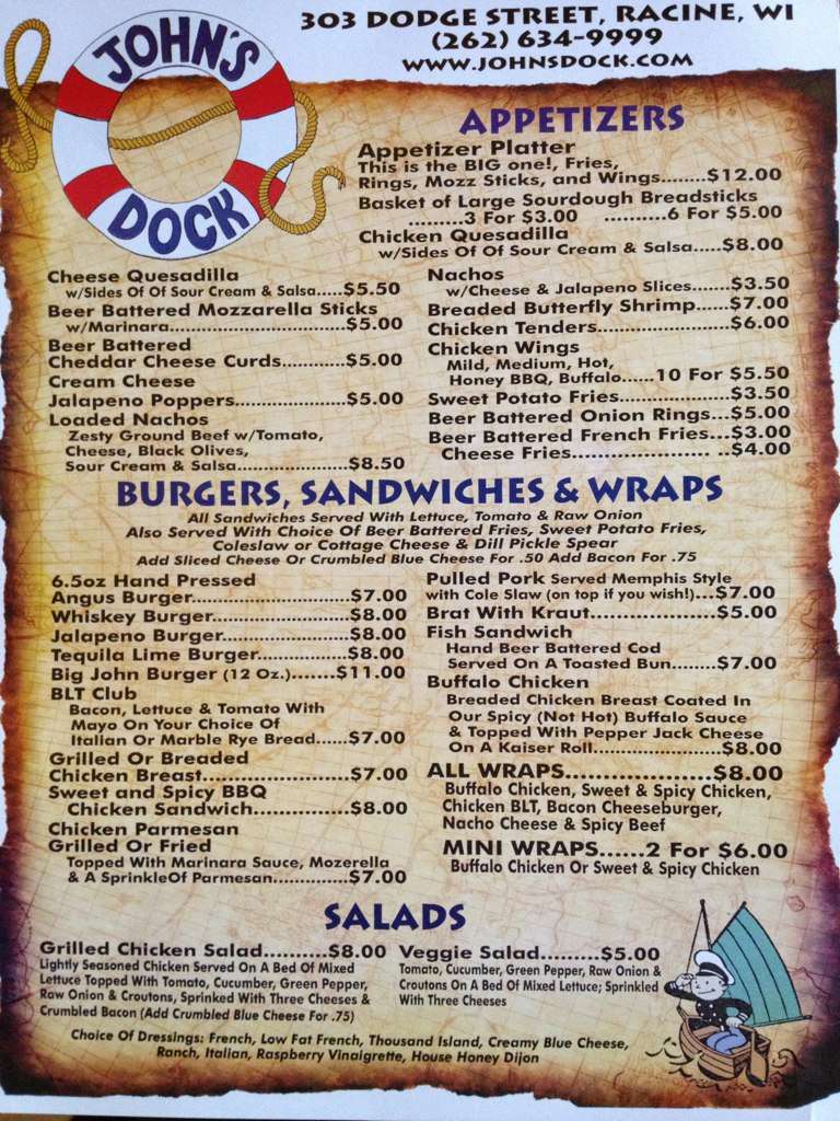 John's Dock Menu, Menu for John's Dock, Racine, Milwaukee Urbanspoon
