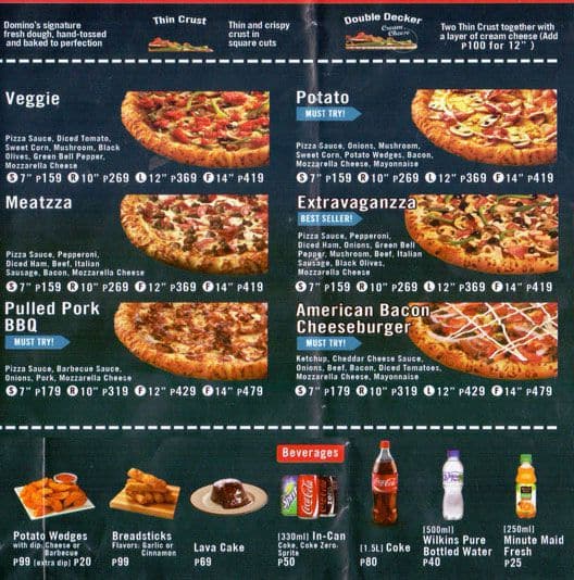 dominos recent menu