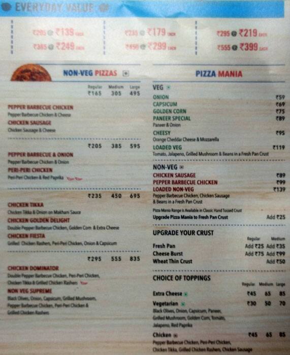 Menu at Domino's Pizza India, Bhopal, HOSHANGABAD ROAD
