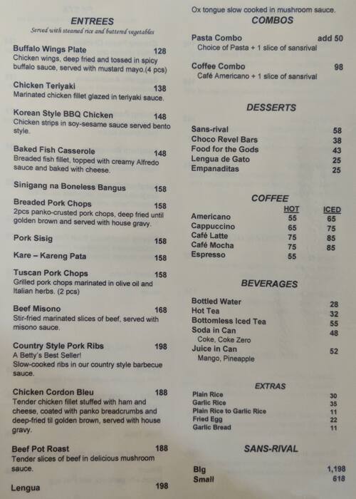 Betty S Menu Menu For Betty S Banawe Quezon City