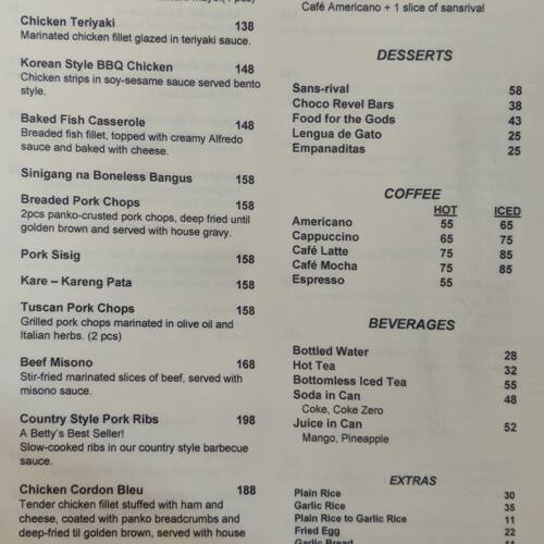 Betty S Menu Menu For Betty S Banawe Quezon City Zomato