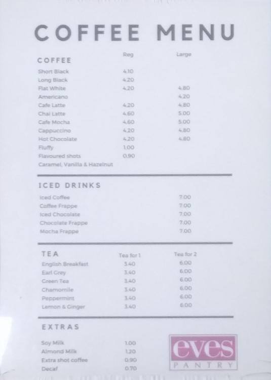 Menu At Eves Pantry Cafe Auckland 309 Botany Rd