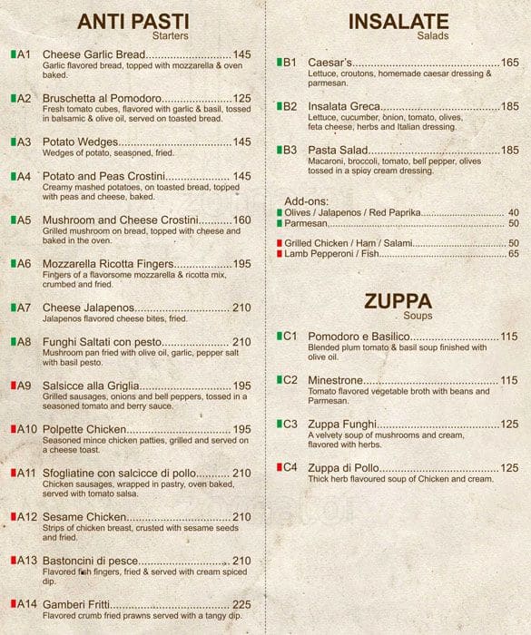 The Pasta Bar Menu, Menu for The Pasta Bar Mylapore