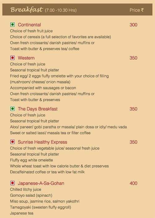 Menu at NutCracker, Chennai