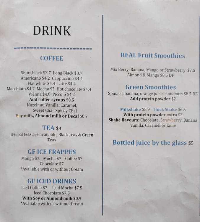 Menu at De Coffee Hub cafe, Hamilton, 265 Grey St