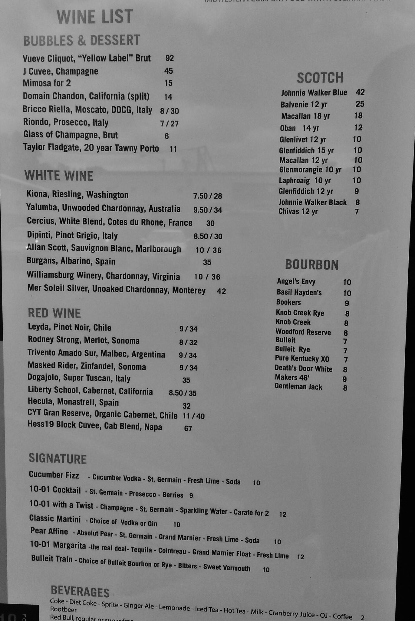 1001 Food & Drink Menu, Menu for 1001 Food & Drink, Broad Ripple
