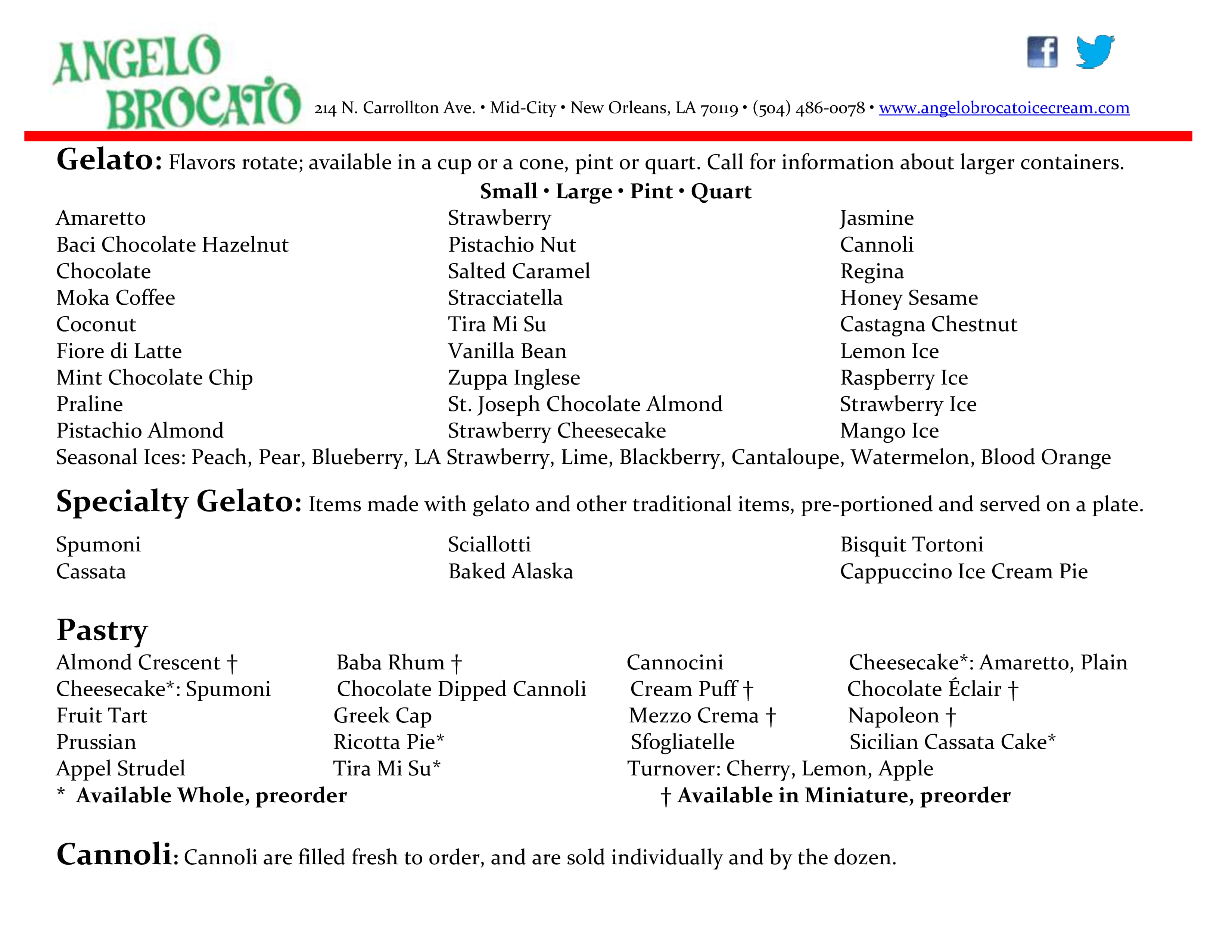 Angelo Brocato Ice Cream & Confectionery Menu Urbanspoon/Zomato