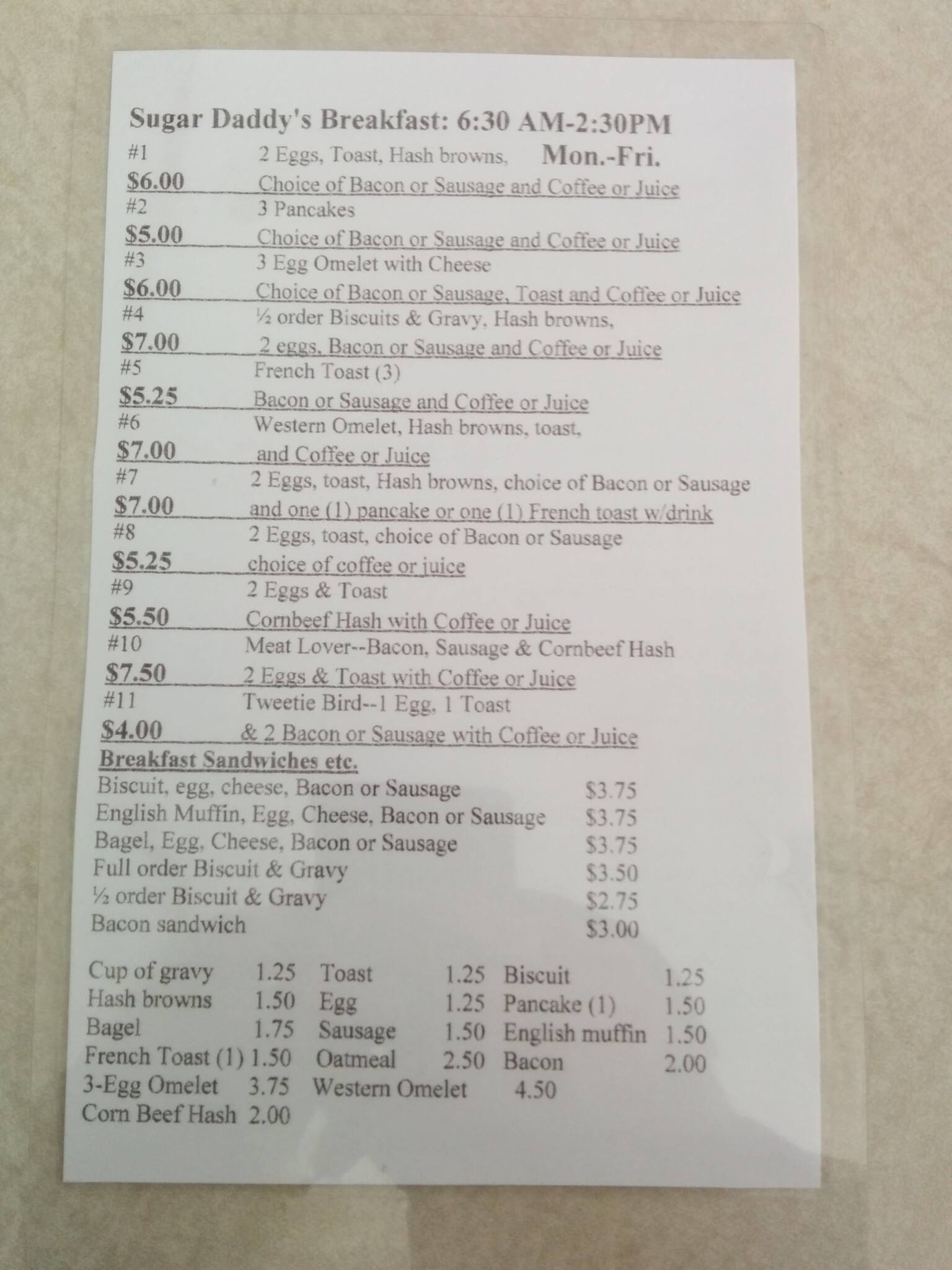 Menu at Sugar Daddy's Cakes & Catering restaurant, Bloomington