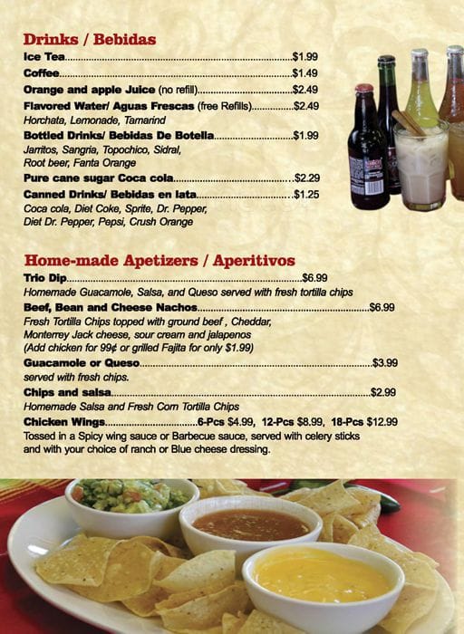 Menu at Los Corrales Mexican Cuisine restaurant, Garland