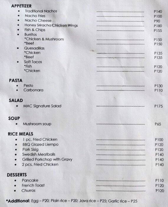 MarieAnthony Cafe Menu, Menu for MarieAnthony Cafe, Little Baguio, San ...