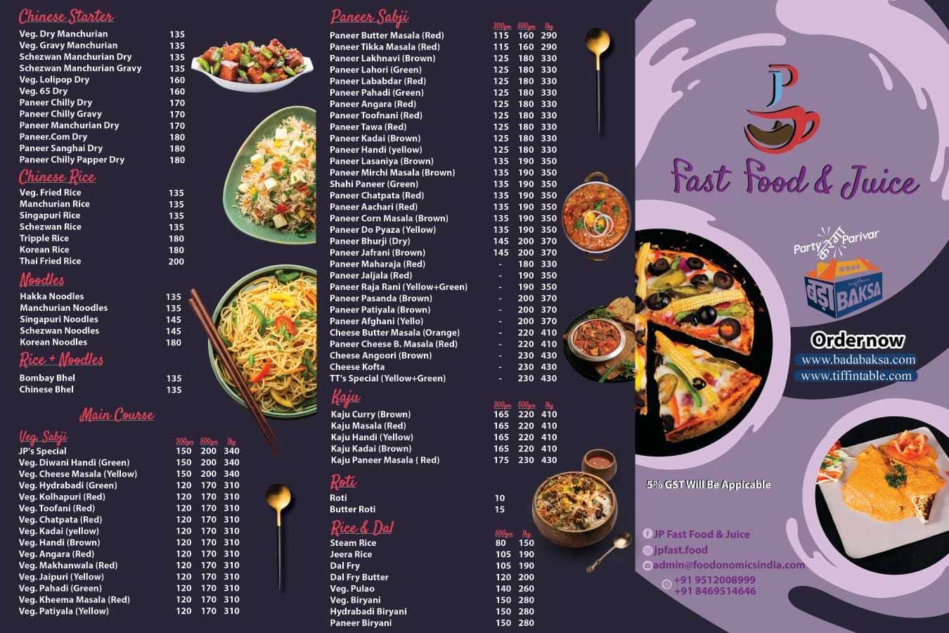 Menu of JP Fast Food & Juice, Adajan Patiya, Surat