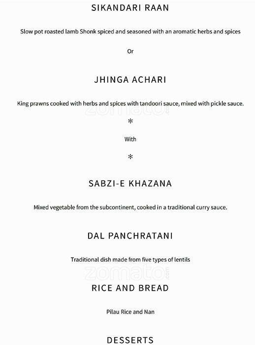 Menu at Bengal Tiger restaurant, London, 62 Carter Ln