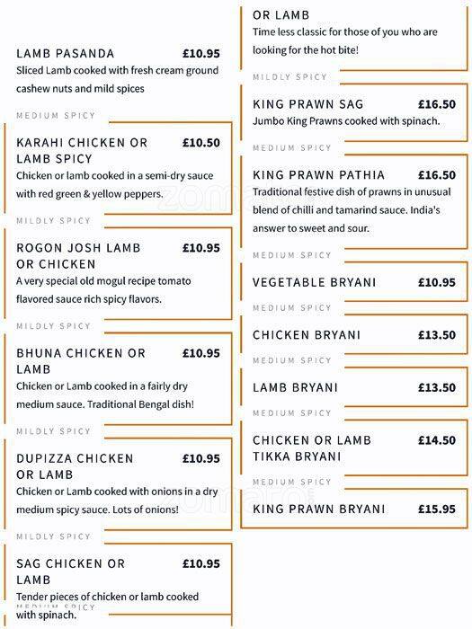 Menu at Bengal Tiger restaurant, London, 62 Carter Ln