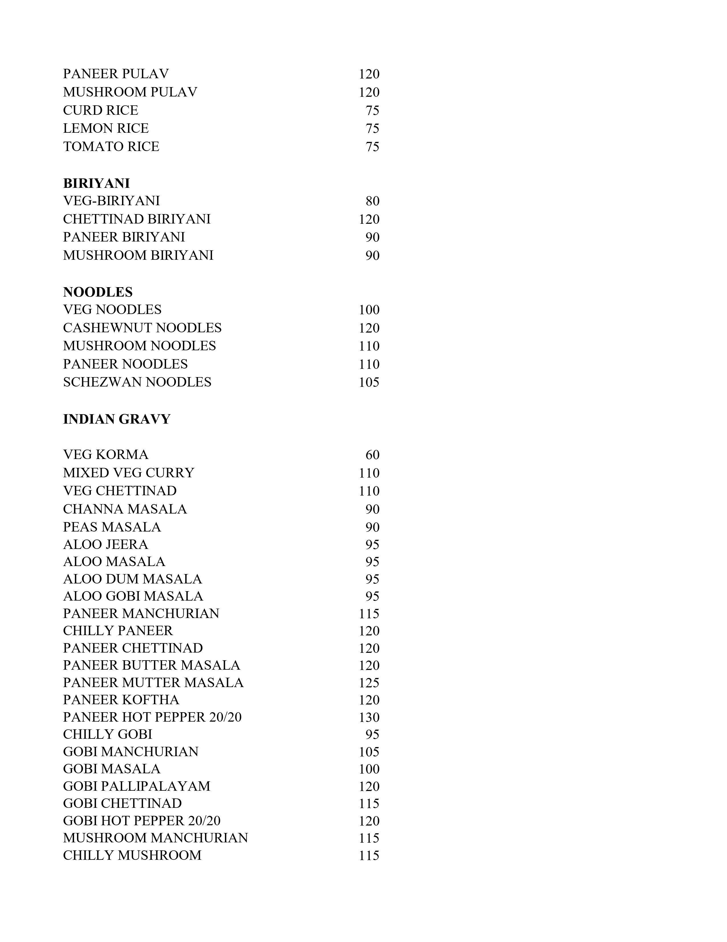 Hotel Sree Abhirami menu