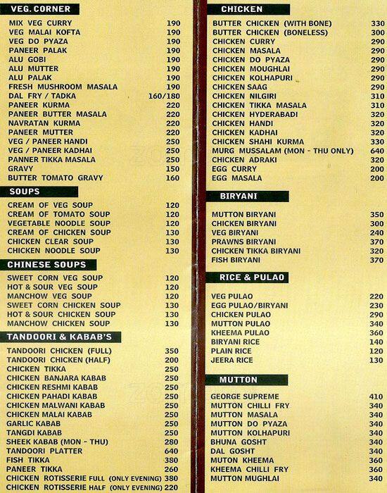 restaurant menu card