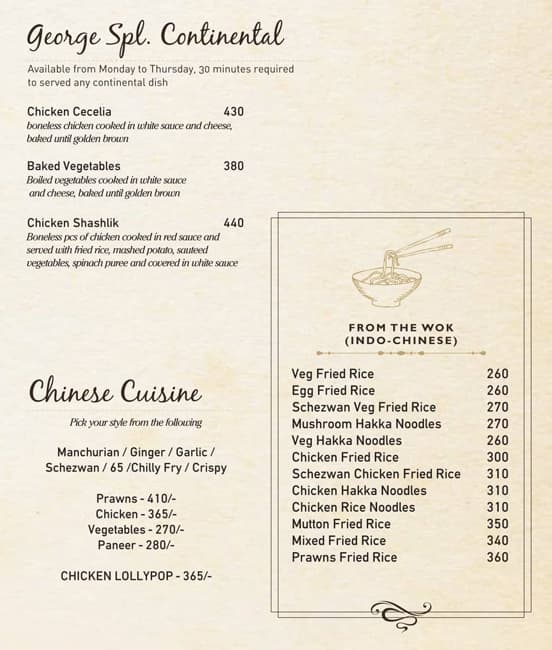 George Restaurant menu