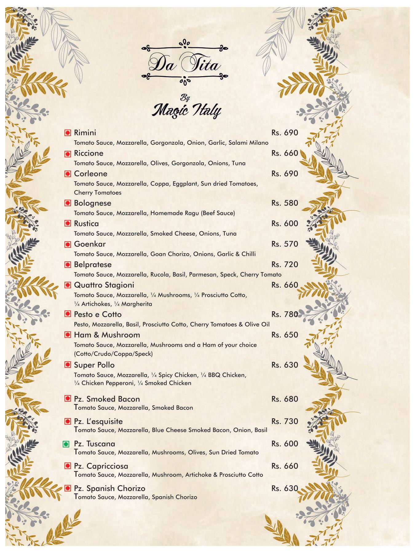 Da Tita by Magic Italy - Authentic Italian Restaurant & Pizzeria menu