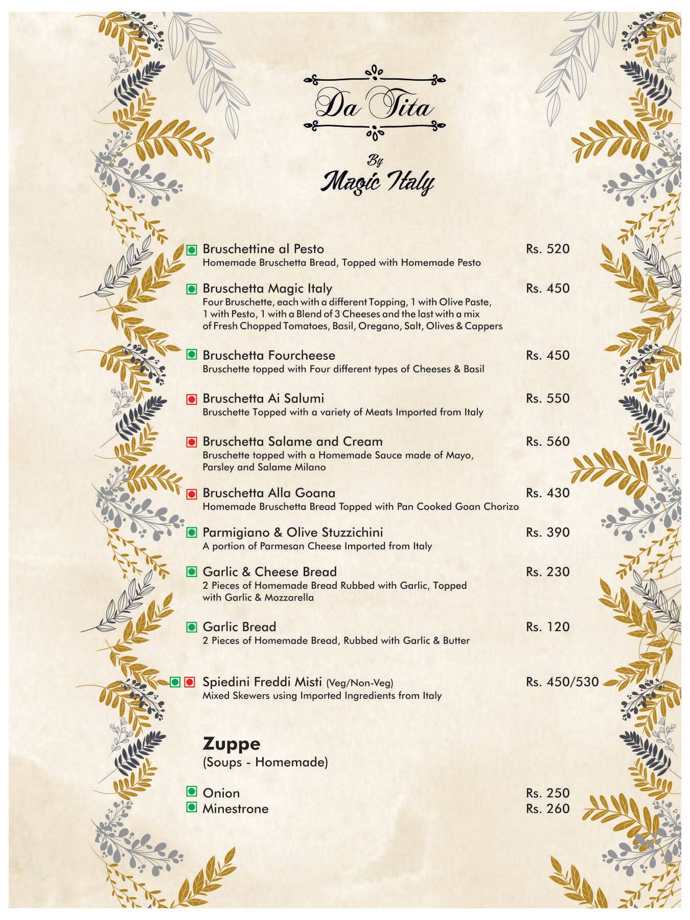 Da Tita by Magic Italy - Authentic Italian Restaurant & Pizzeria menu