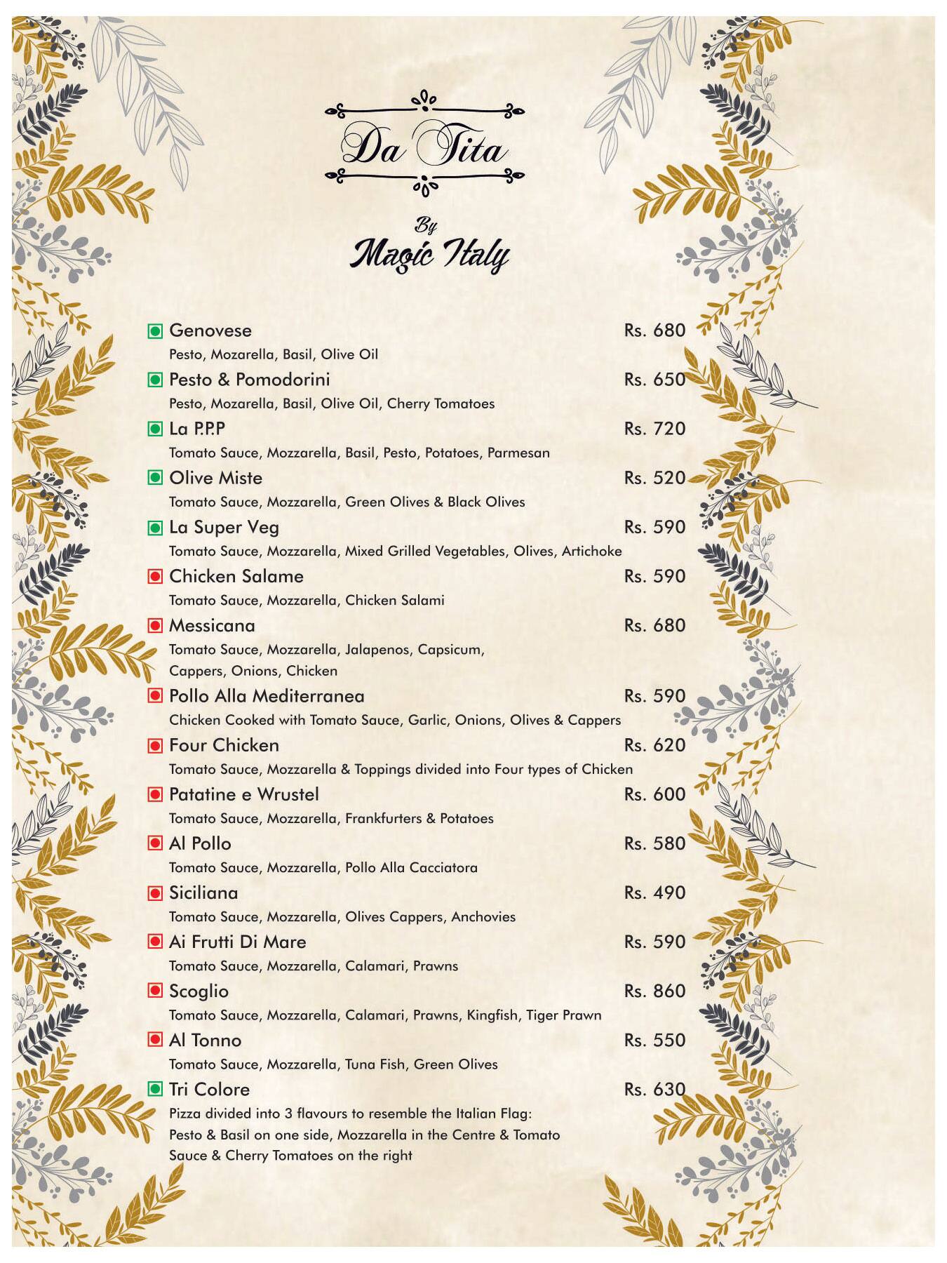 Da Tita by Magic Italy - Authentic Italian Restaurant & Pizzeria menu