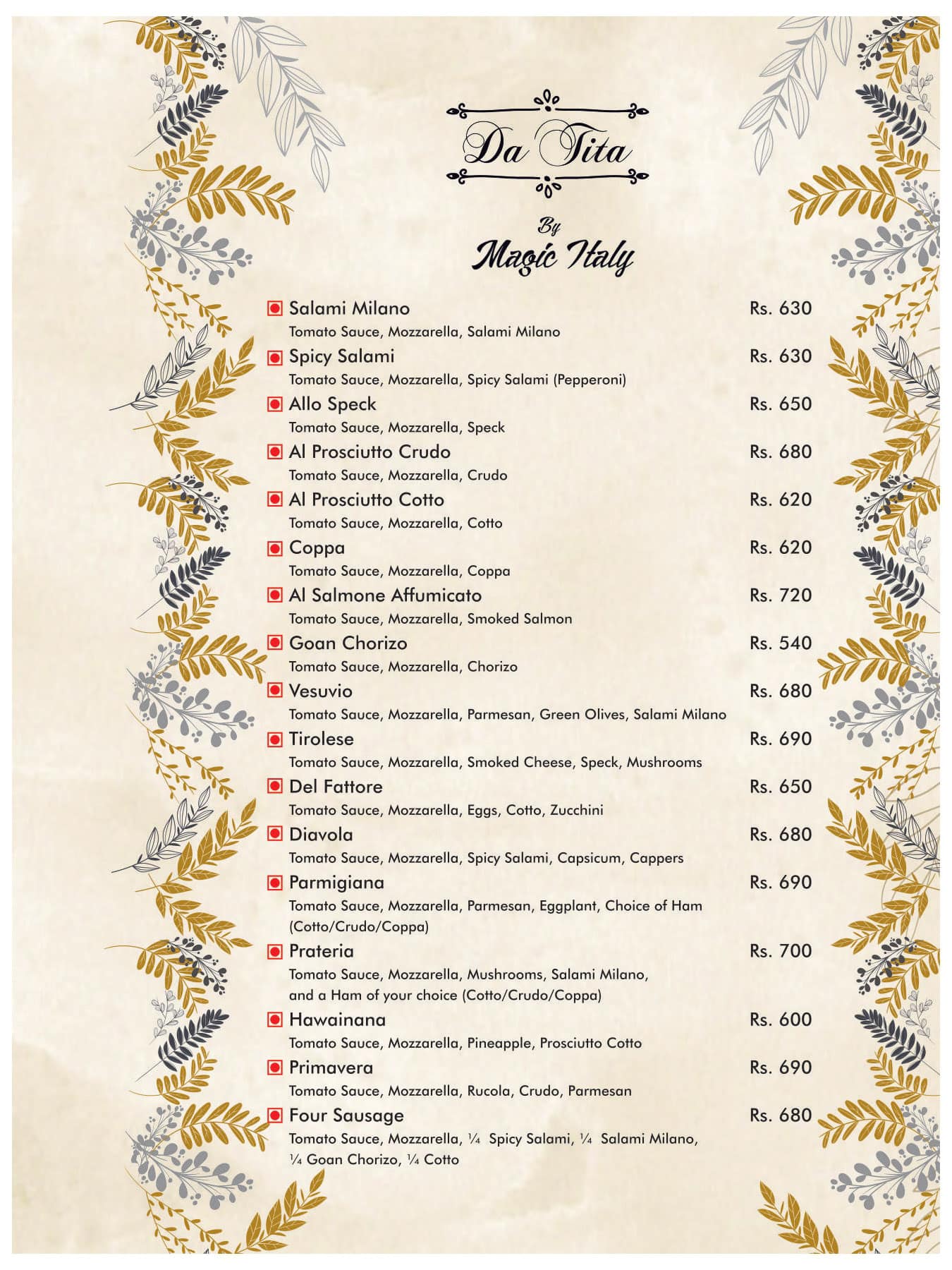 Da Tita by Magic Italy - Authentic Italian Restaurant & Pizzeria menu