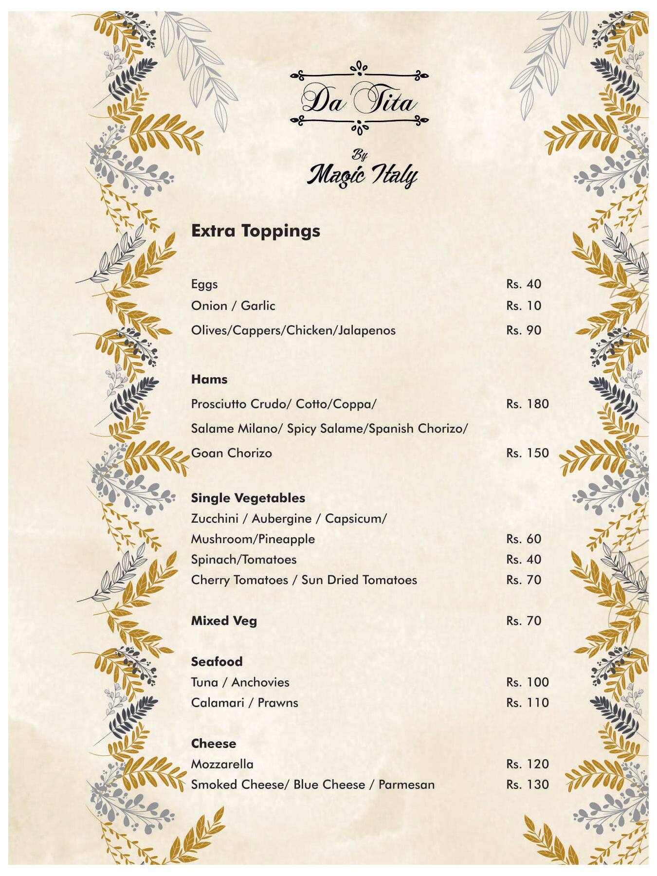 Da Tita by Magic Italy - Authentic Italian Restaurant & Pizzeria menu