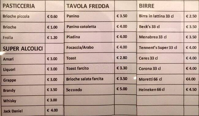 Menu di Caffè Novecento 