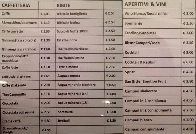 Menu di Caffè Novecento 