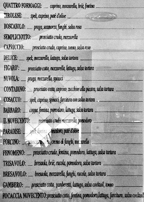 Menu di Caffè Novecento 