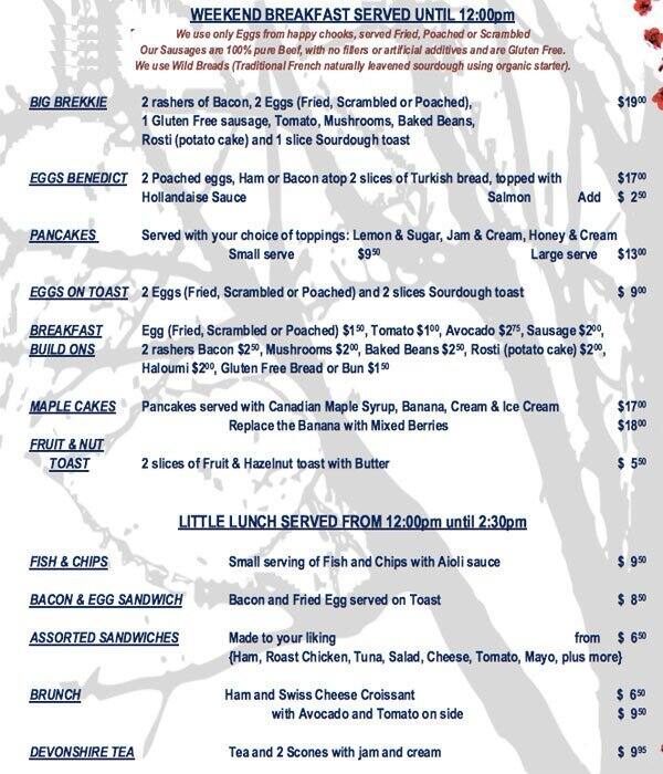 Cafe Boombana Menu, Menu for Cafe Boombana, The Gap, Brisbane