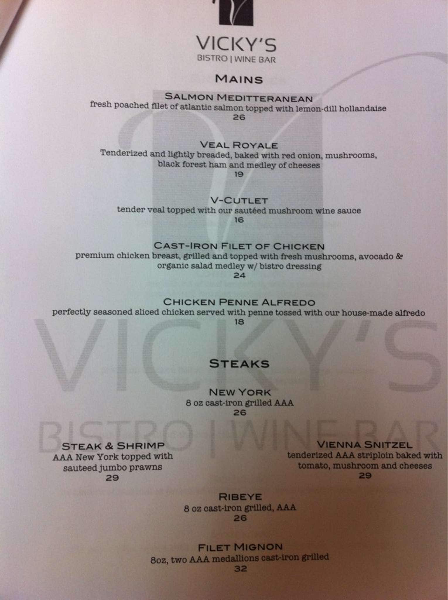 Vicky's Bistro & Wine Bar Menu Urbanspoon/Zomato