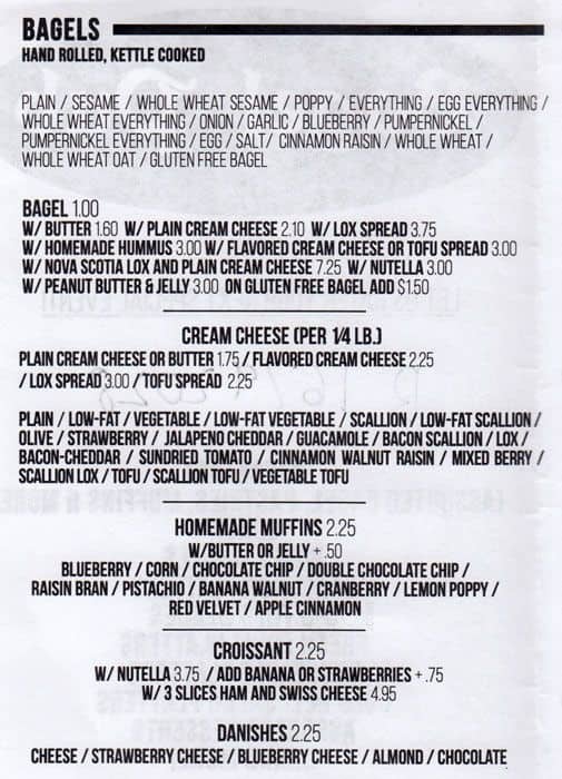 Bagel Pub Menu, Menu for Bagel Pub, South Slope, New York City