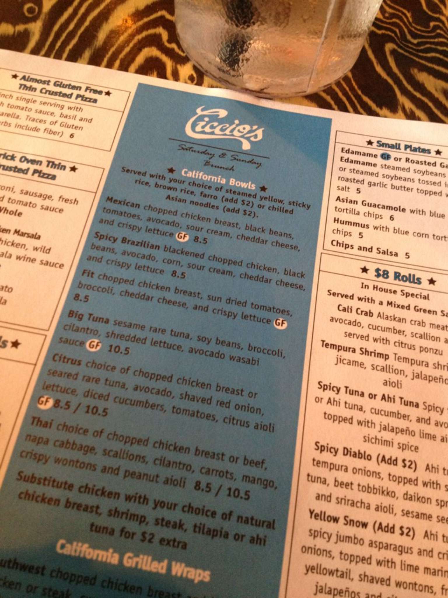 Ciccio's / Water Menu, Menu for Ciccio's / Water, Hyde Park, Tampa Bay