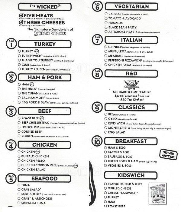 Menu At Which Wich Fast Food Fremont Pacific Commons Blvd 105