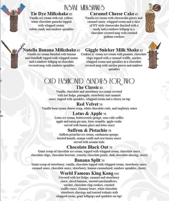 Menu at Sugar Factory restaurant, Al Ain