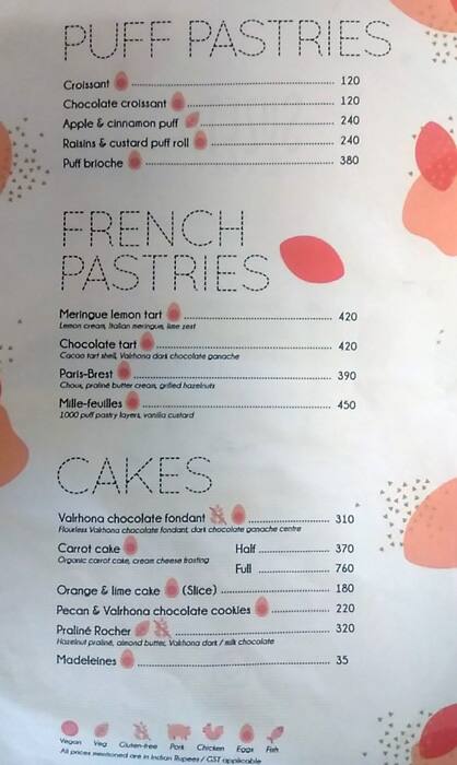 Suzette, Bandra menu
