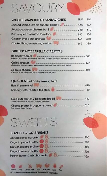 Suzette, Bandra menu