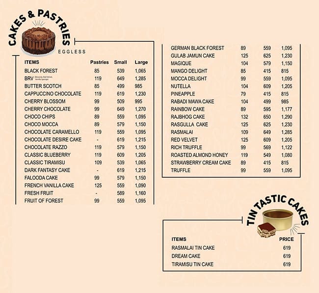 Menu of Ribbons and Balloons The Cake Shop, Sakinaka, Mumbai