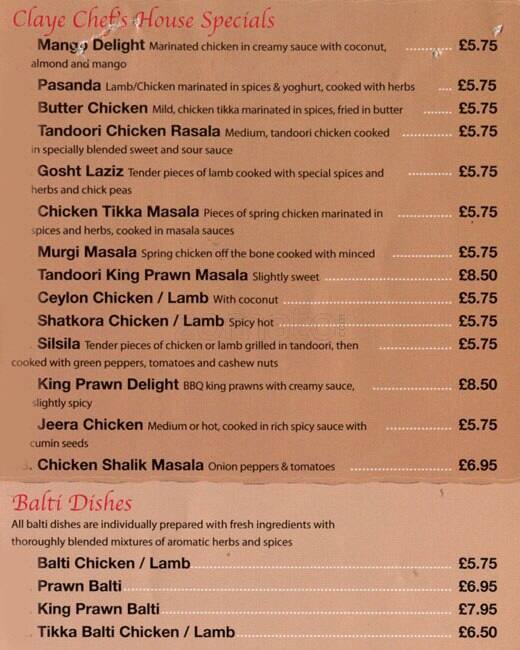 Claye Chef menu