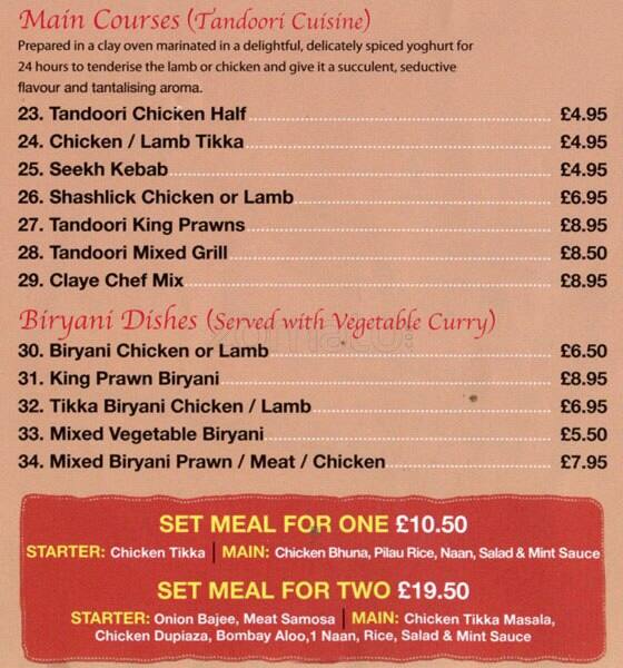 Claye Chef menu