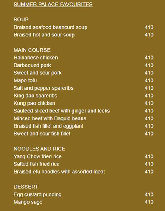 Summer Palace Edsa Shangri La Menu