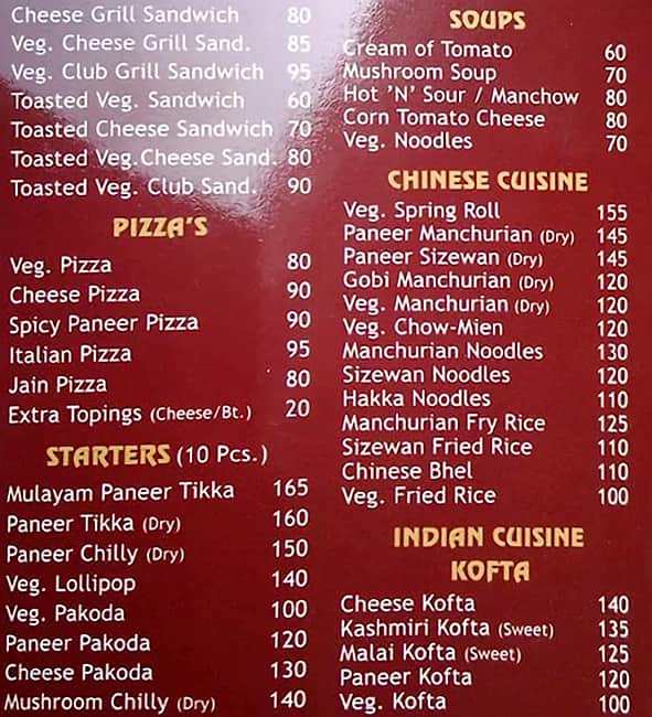 JayVijay Restaurant & Dining Hall menu