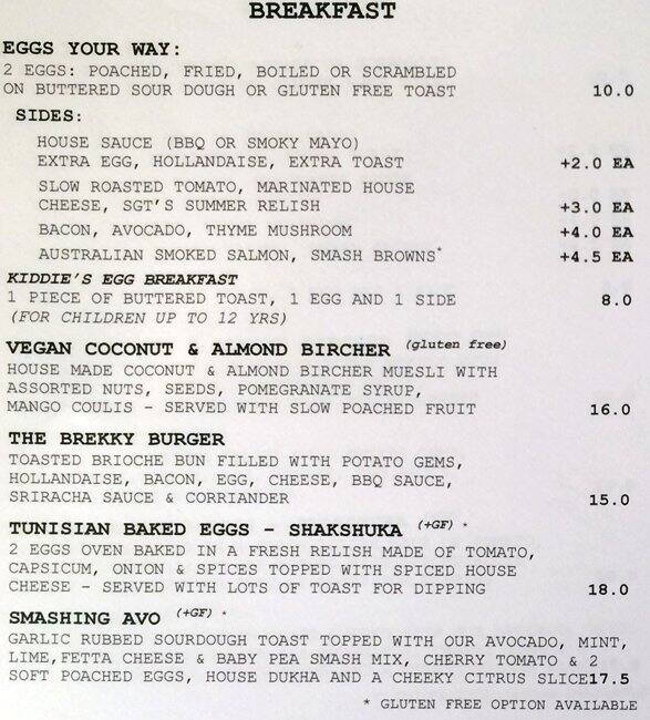 Menu at Sgt Pepper Urban Eatery cafe, Thornbury