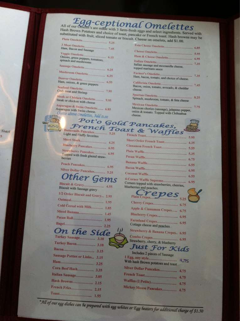 Menu at Diamond Pancake House Inc restaurant, Oak Forest