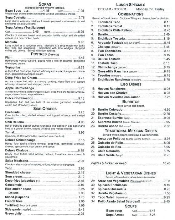 Menu at Hacienda Real restaurant, Littleton, W Bowles Ave unit i