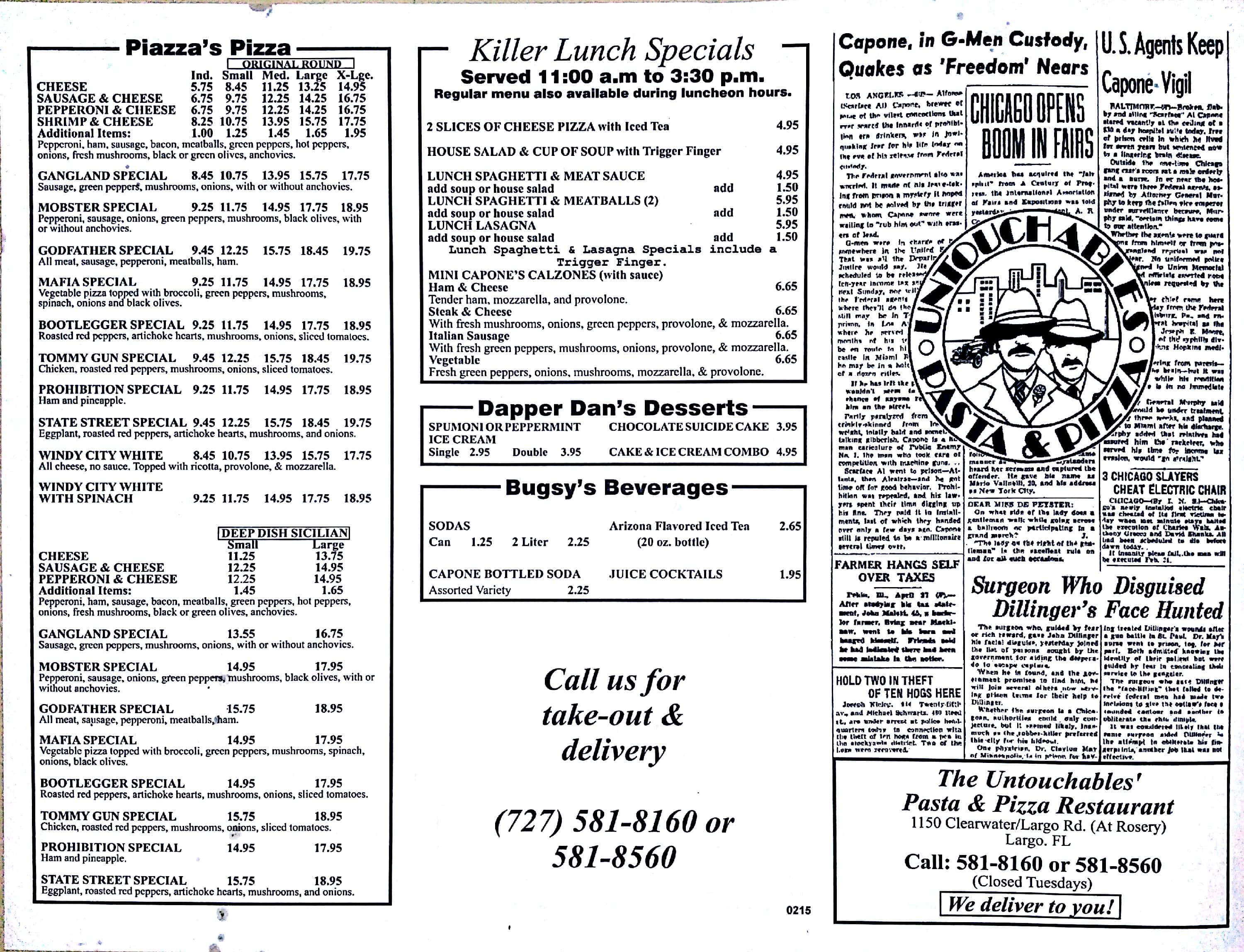 Menu at Untouchables Pasta & Pizza pizzeria, Largo