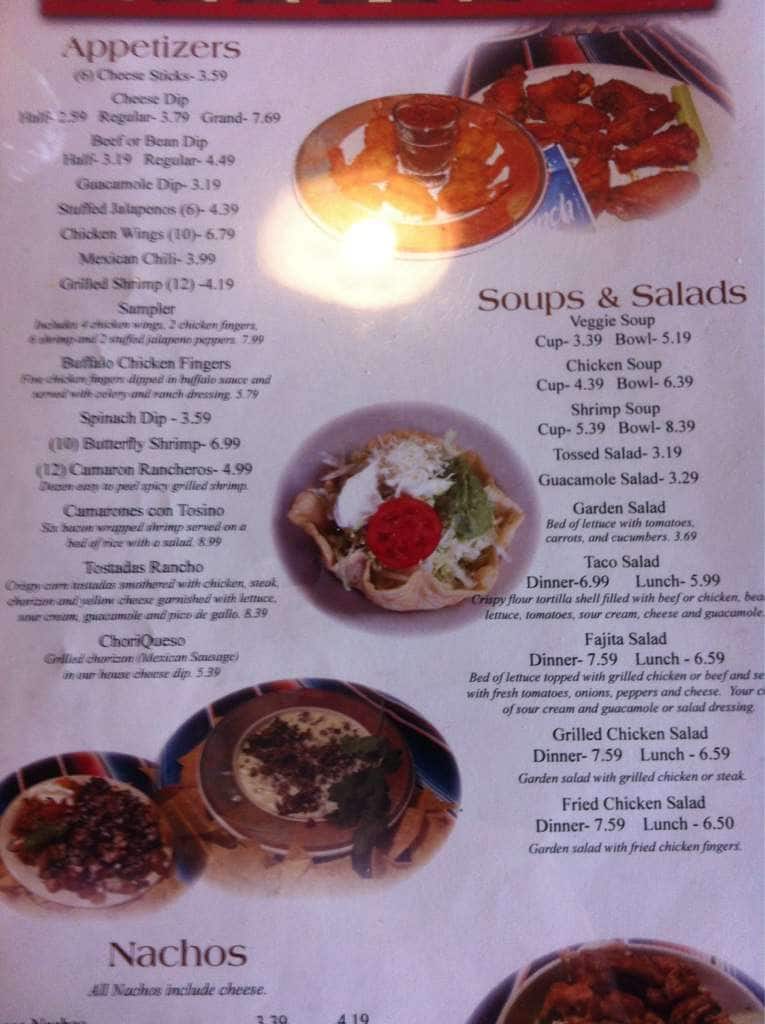 Mi Rancho Mexican Restaurant Menu Mi Rancho Mexican Restaurant Menu