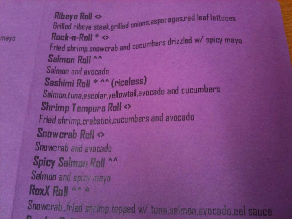 Carta de Sushi Roxx