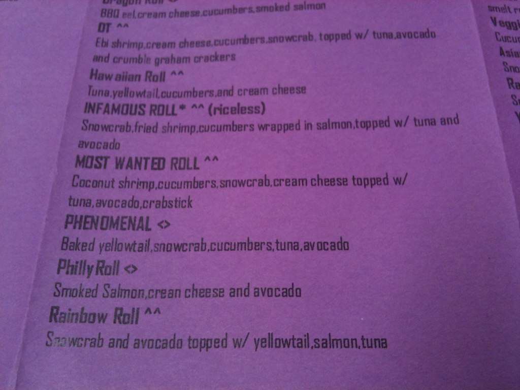 Carta de Sushi Roxx