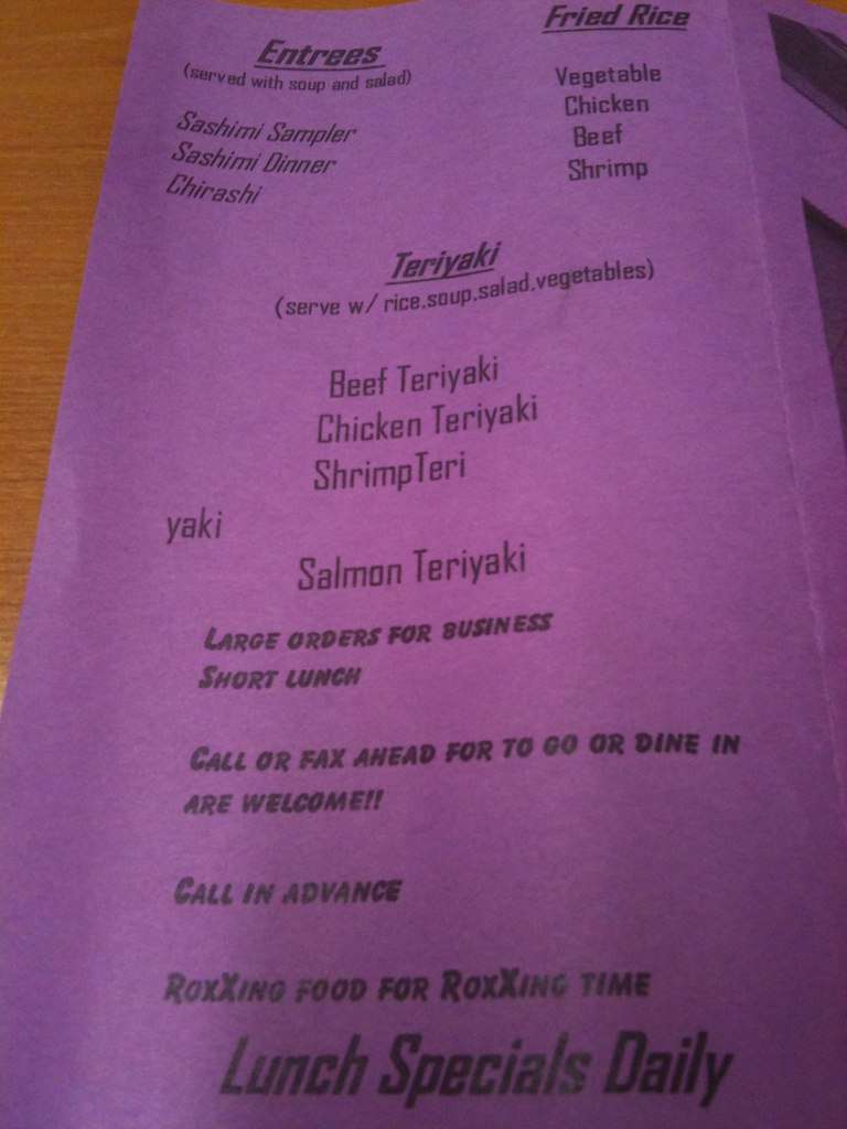 Carta de Sushi Roxx